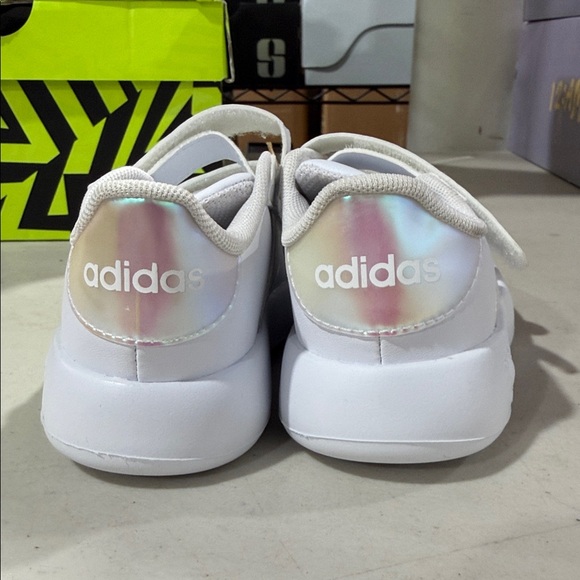 adidas Kids White Sneakers with Iridescent Stripes - Picture 4 of 5